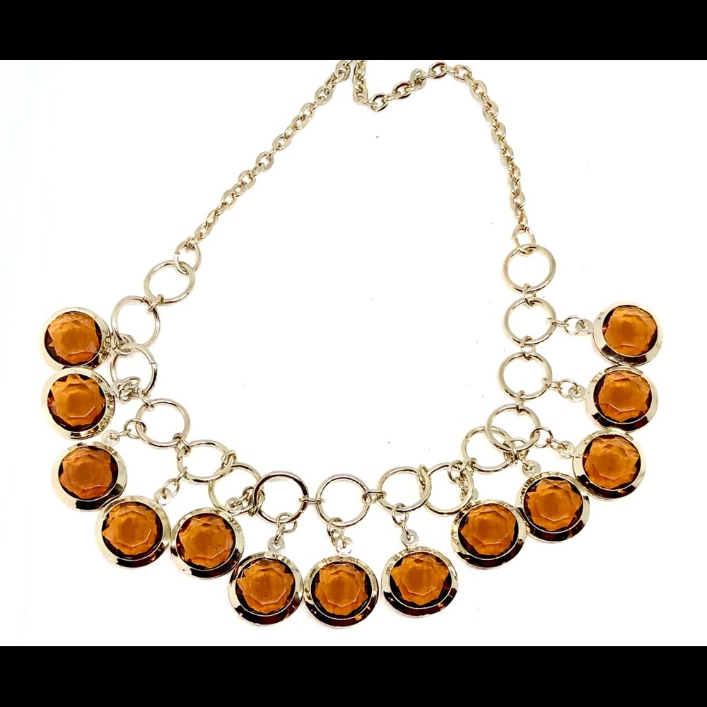 Topaz Brown Bezel Acrylic Gem Frontal Necklace